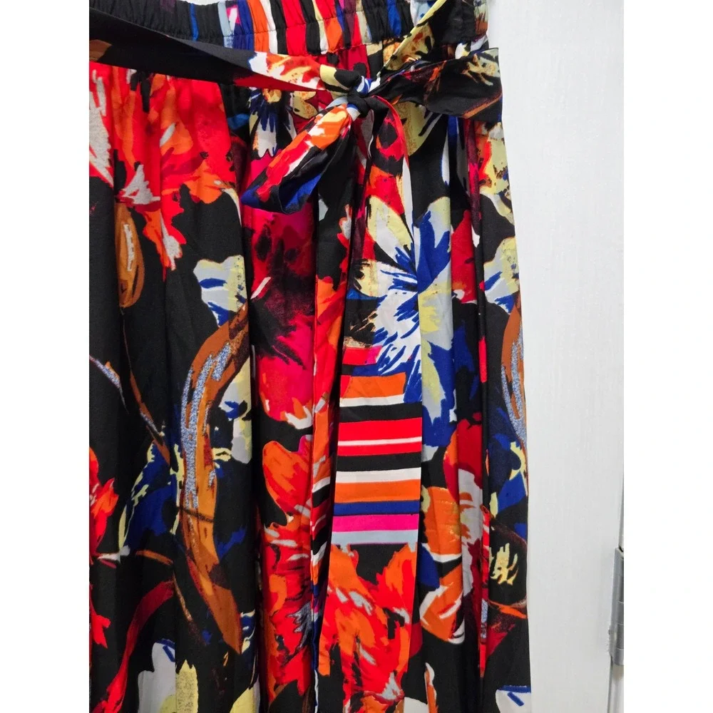 Truly 4 You Floral Maxi Skirt Black Red Tropical Print Tie Waist Size M